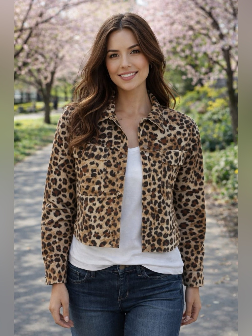 ZARA Leopard print, sueded, cropped snap front jacket. OVERSIZED XS.  P2P 21”